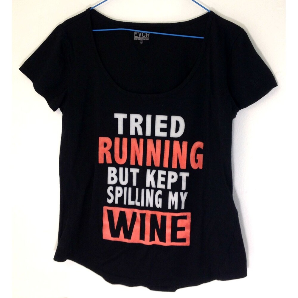 EVCR I Tried Running but I Kept Spilling My Wine T Shirt Funny Graphic Shirt  M
